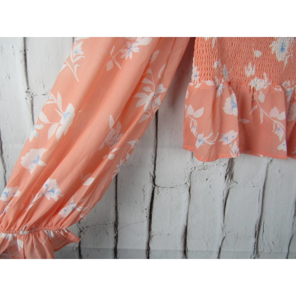 Flying Tomato Women's Peach Floral Large Off Shoulder Crop Blouse - Picture 5 of 5